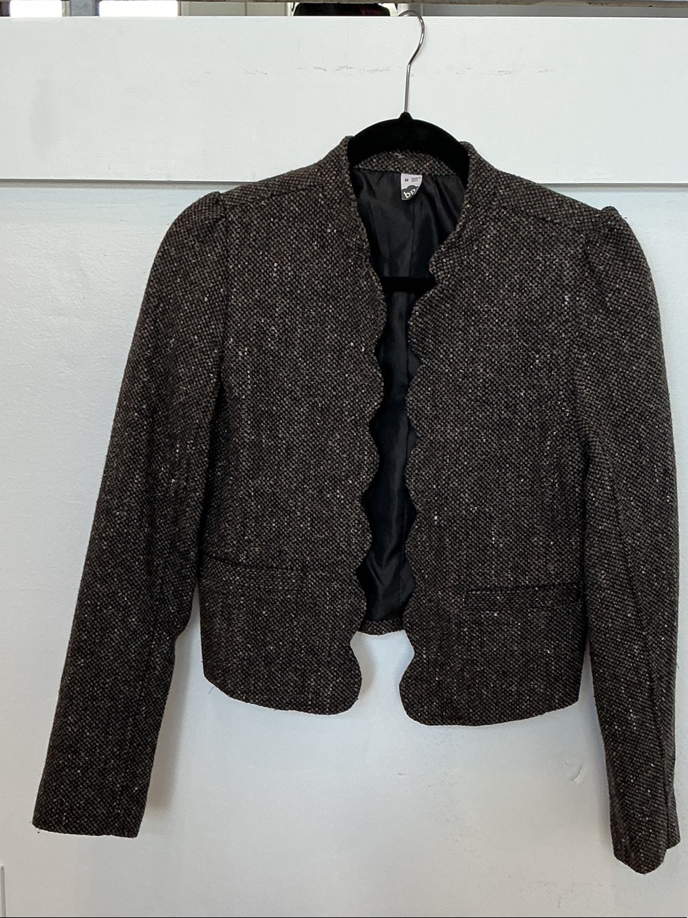 bp Scallop-Edge Tweed Blazer in Dark Charcoal